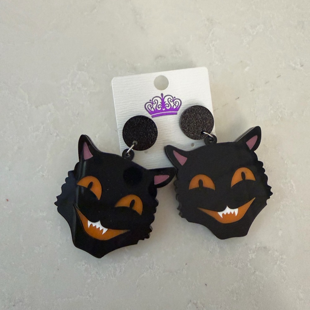 Black Cat Face Earrings